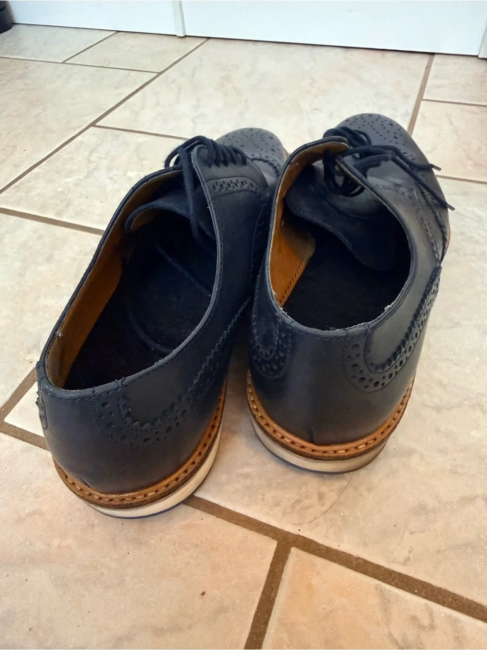 ZARA MAN Men’s Leather Wingtip Brogue Derby Shoes Navy Blue EU 43 US 10 Portugal